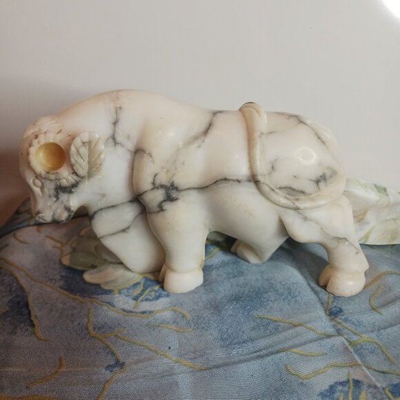 Genuine Alabaster White Buffalo Figure